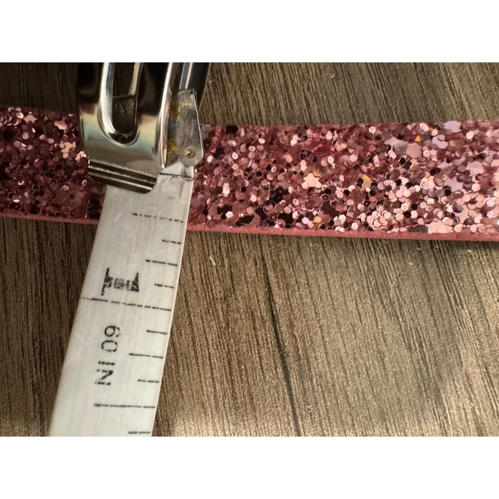 Gap Pink Glitter Skinny Belt Silver Buckle Leather Lined XL Womens Accessory